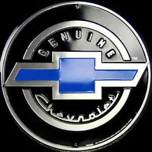 Retro Blue Logo - CHEVROLET GENUINE 12 ROUND METAL TIN EMBOSSED RETRO SIGN BLACK BLUE