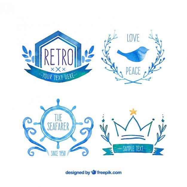 Retro Blue Logo - Watercolor blue logos in retro style Vector
