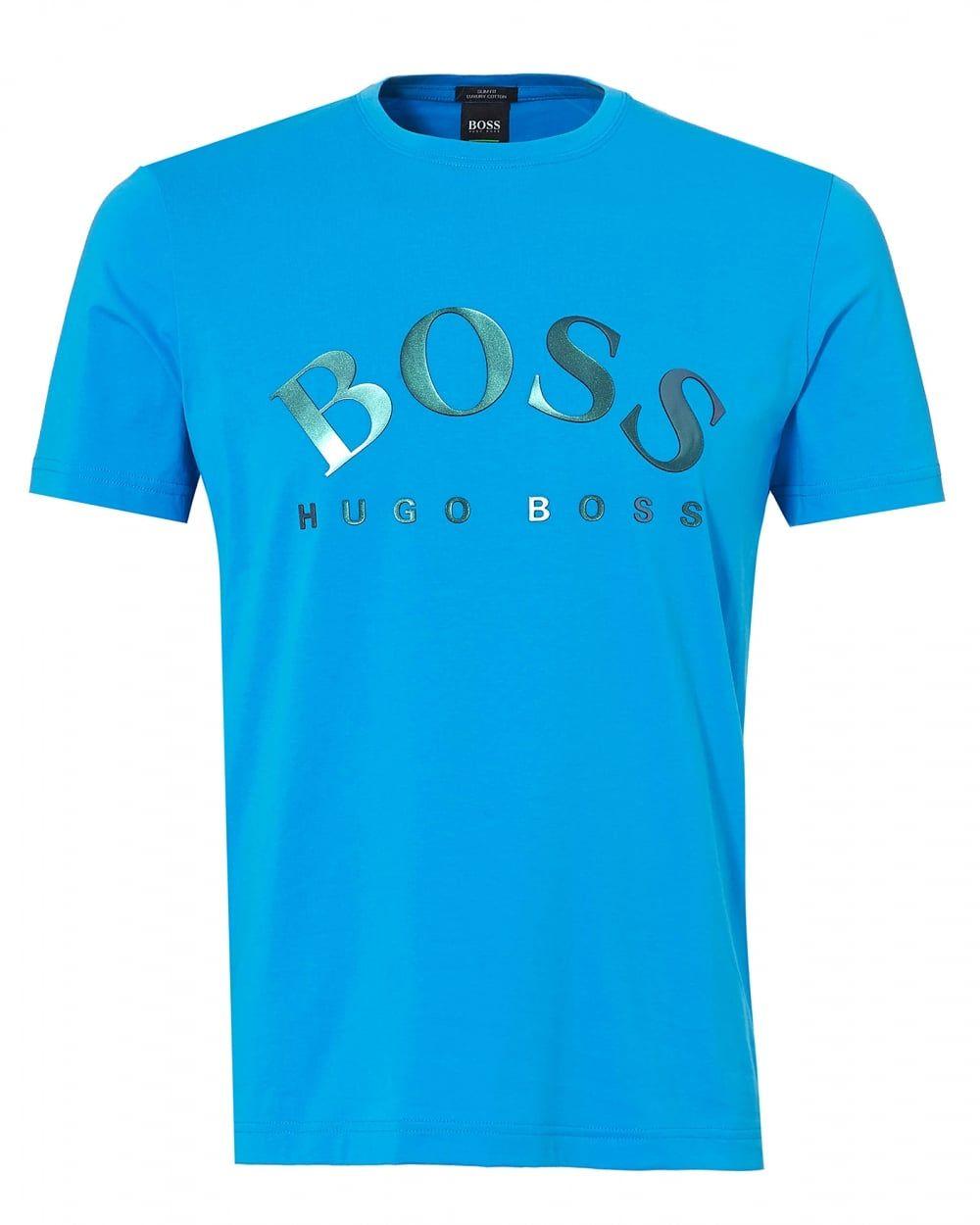 Retro Blue Logo - Hugo Boss Green Mens Tallone T-Shirt, Retro Logo Blue Tee