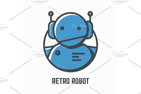 Retro Blue Logo - Retro robot logo ~ Illustrations ~ Creative Market