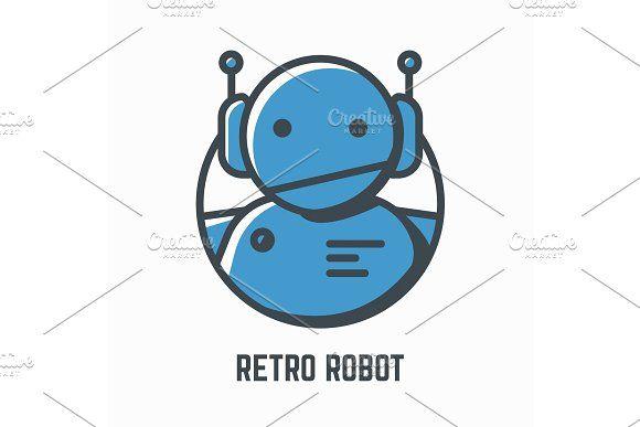 Retro Blue Logo - Retro robot logo Illustrations Creative Market