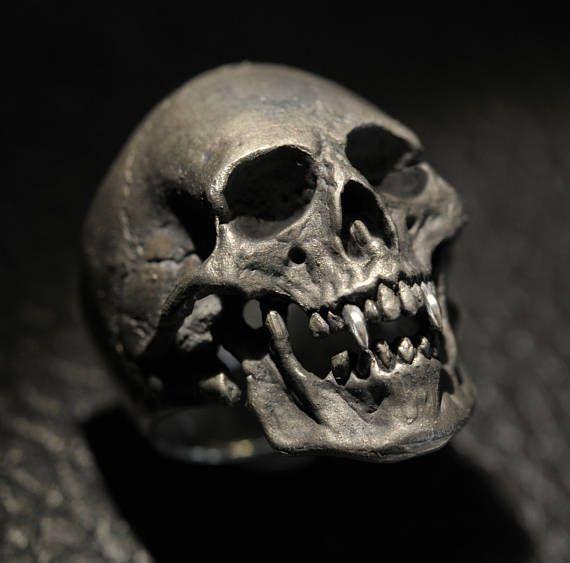 Vampire Skull Logo - Vampire Skull Ring, Large Size, Mens Silver Skull Ring, Dracula