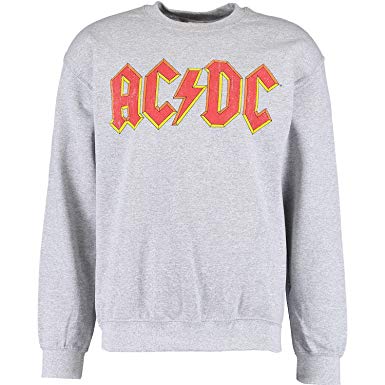 Very Small AC DC Logo - Men's / Unisex Official AC/DC Band Logo Sweatshirt, Light Grey Marl ...