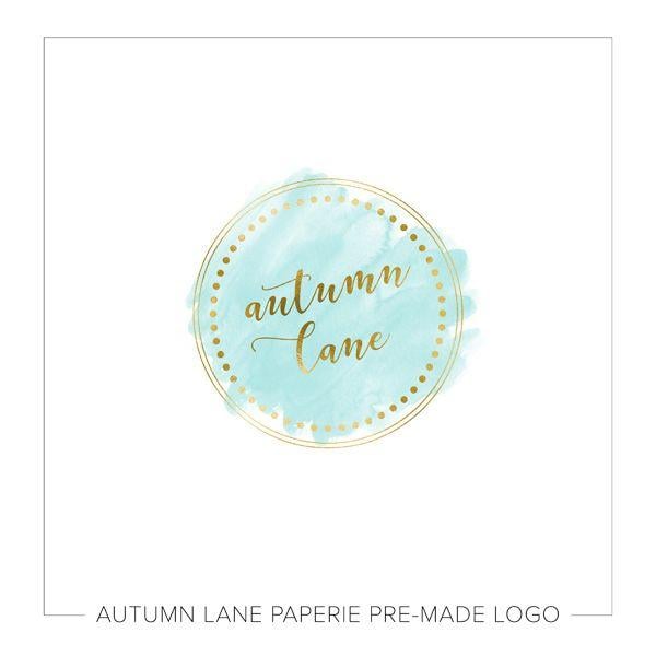 Turquoise and Gold Logo - Gold Circle Logo on Watercolor | Autumn Lane Paperie