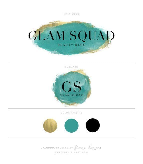 Turquoise and Gold Logo - Watercolor Logo Gold Logo Teal Logo Branding Package | Etsy