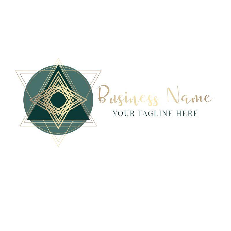 Turquoise and Gold Logo - Green & Gold Geometric Logo Premade Small Business Logo