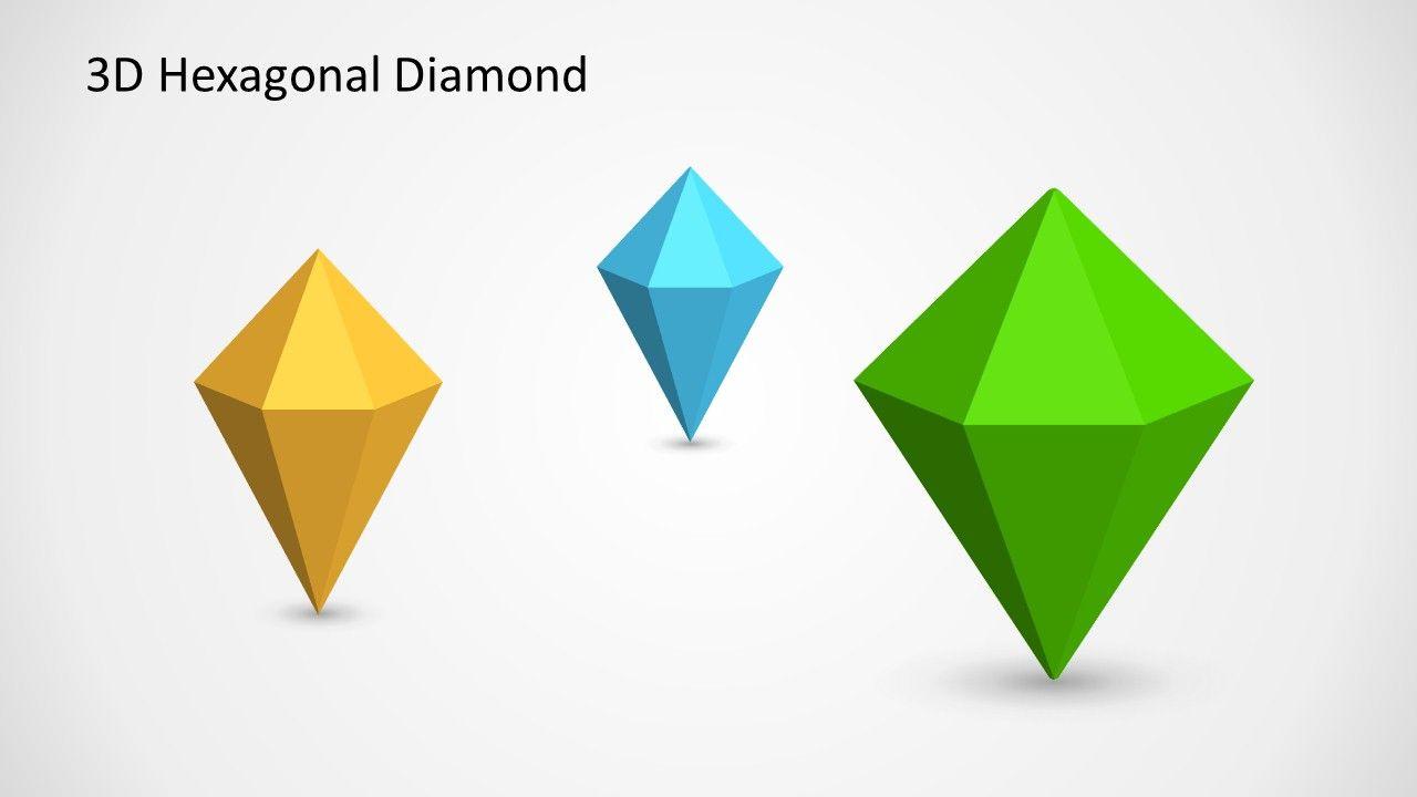 Three Diamond Shape Logo - 3D Hexagonal Diamond Shapes for PowerPoint - SlideModel