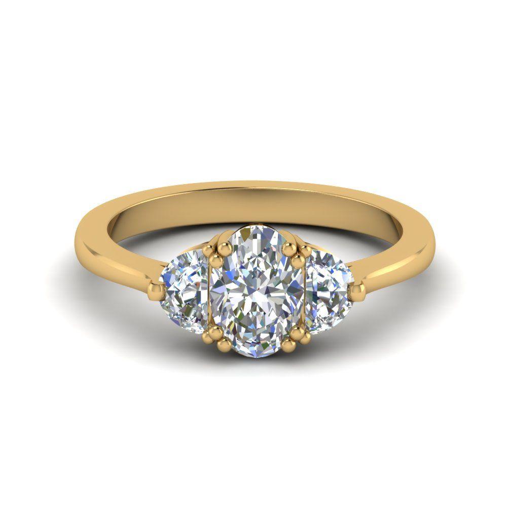 Three Diamond Shape Logo - Half Moon 3 Oval Diamond Engagement Ring In 14K Yellow Gold