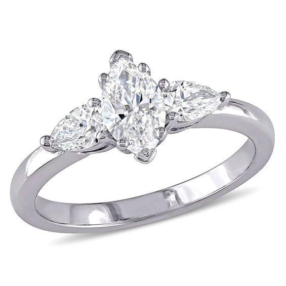 Three Diamond Shape Logo - 7/8 CT. T.W. Marquise and Pear-Shaped Diamond Three Stone Engagement ...