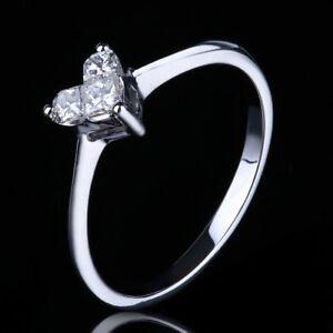 Three Diamond Shape Logo - Love Present !14K White Gold Heart Shape Three Diamonds Engagement ...