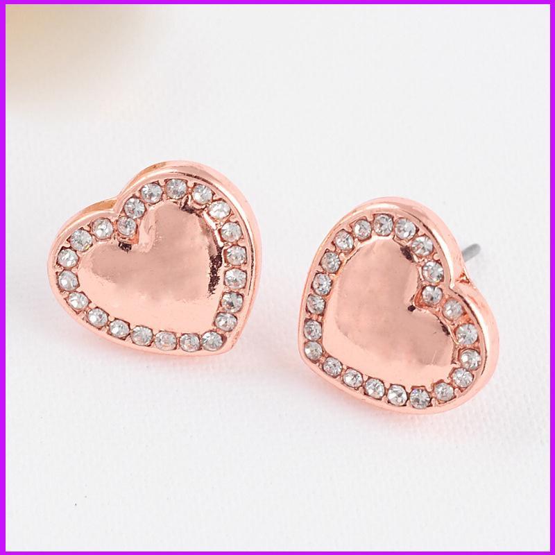 Three Diamond Shape Logo - Studded Logo Letter Stud Earrings M Series Heart Shaped Diamond
