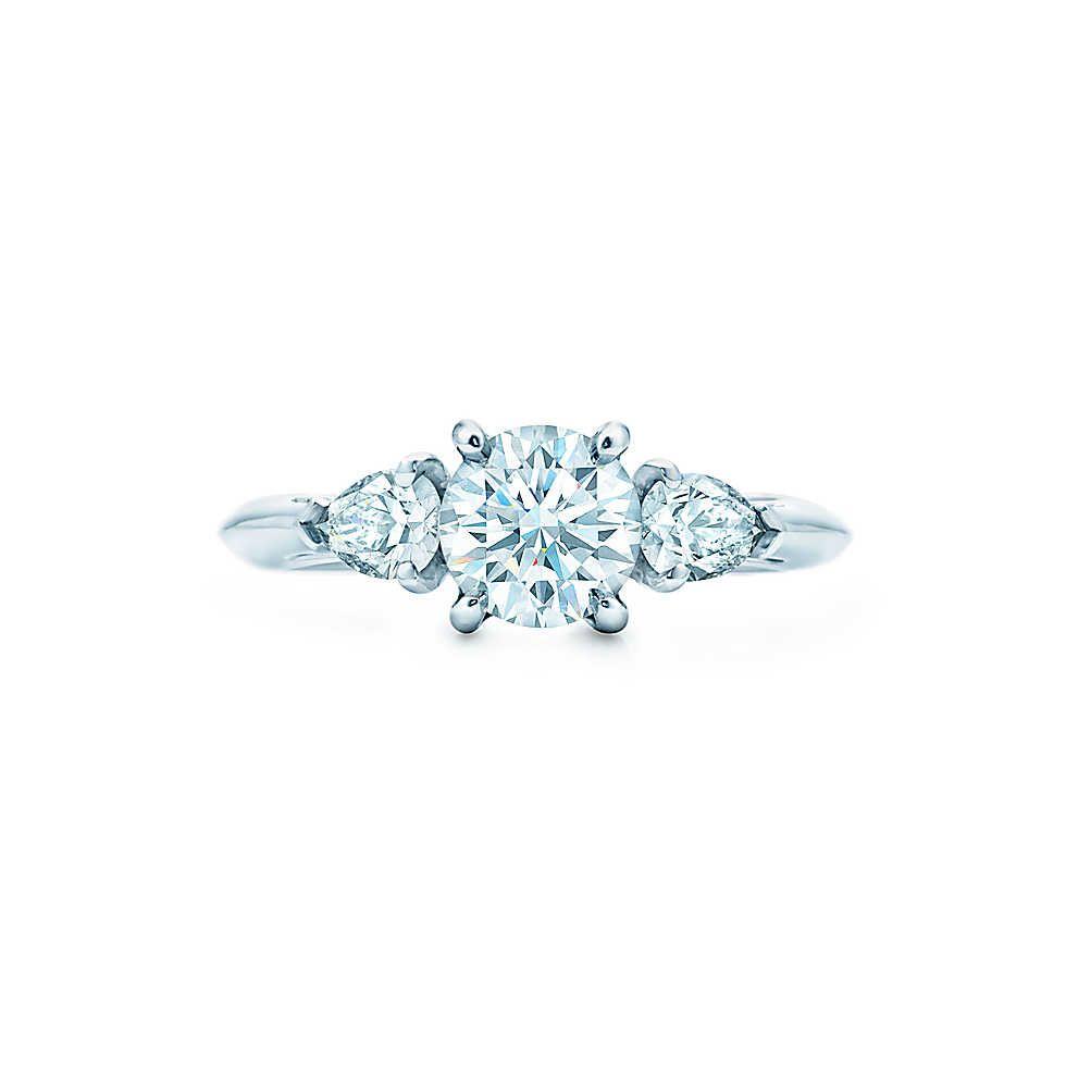Three Diamond Shape Logo - Round Brilliant with Pear-shaped Side Stones Engagement Rings ...
