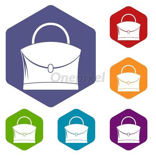 Little Woman Logo - Little woman bag icons set hexagon