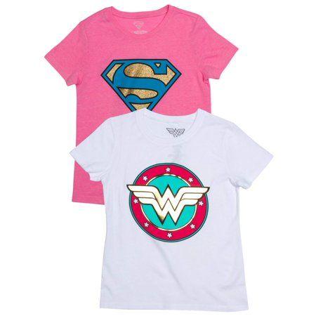 Little Woman Logo - Supergirl and Wonder Woman Metallic Logo Graphic T-Shirts, 2-Pack Set  (Little Girls & Big Girls)