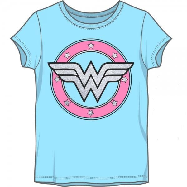 Little Woman Logo - DC Comics Wonder Woman Girls Sugar Glitter Logo Light Blue Tee