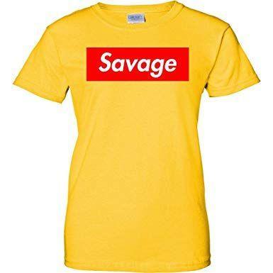 Red and Yellow Box Logo - Savage Red Box Logo Womens T Shirt Yellow: Clothing