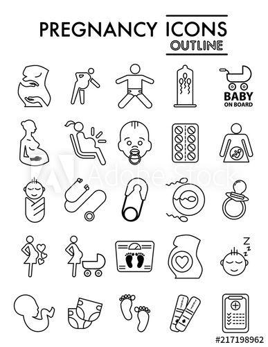 Medical Signs and Logo - Pregnancy line icon set, motherhood symbols collection, vector
