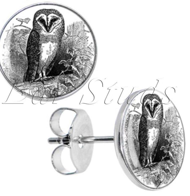 White Owl Logo - ₩wholesale stainless steel Black White Owl logo ear stud earrrings