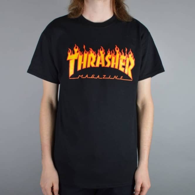 Black Flames Thrasher Logo - Thrasher Flame Logo Skate T-Shirt - Black - SKATE CLOTHING from ...
