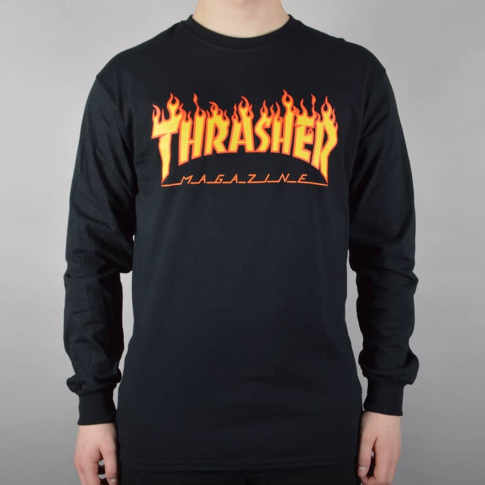 Black Flames Thrasher Logo - Thrasher Flame Logo Longsleeve T-Shirt - Black - SKATE CLOTHING from ...