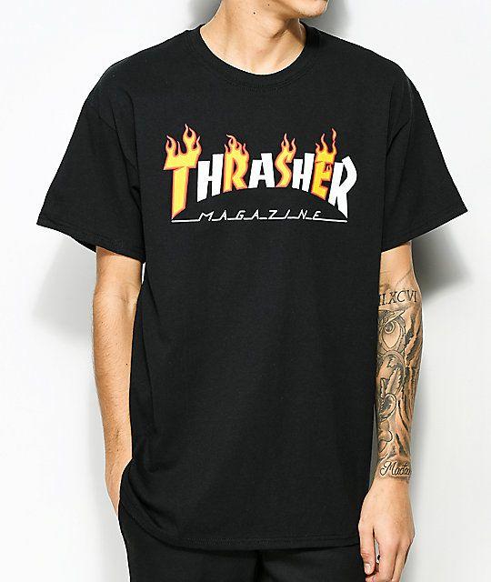 Black Flames Thrasher Logo - Thrasher Mag Flame Black T-Shirt | Zumiez