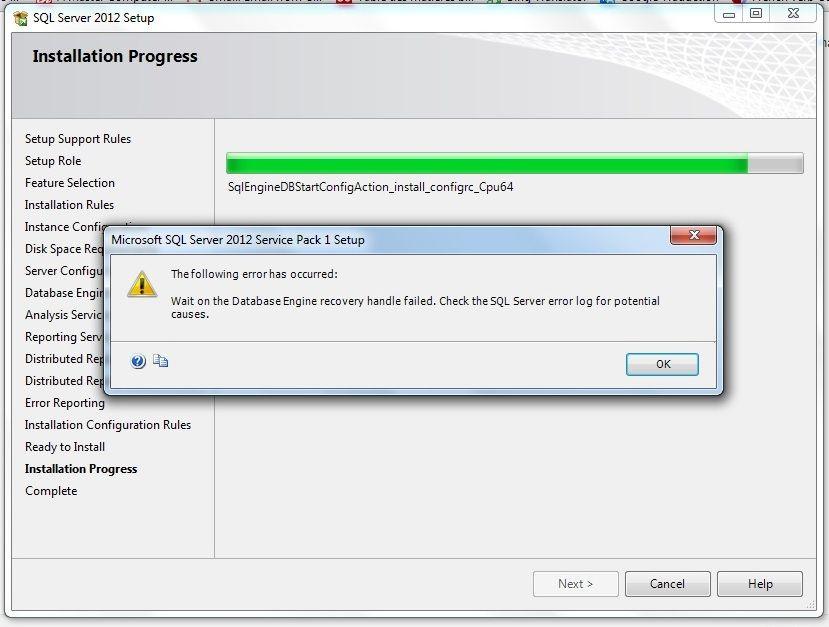 Server Error Logo - Wait on the Database Engine recovery handle failed. Check the SQL ...