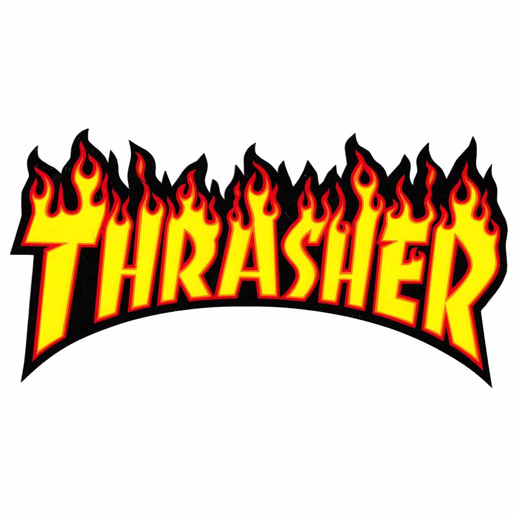 Black Flames Thrasher Logo - Thrasher Large Flames Sticker 5.5'' x 10.25'' Yellow