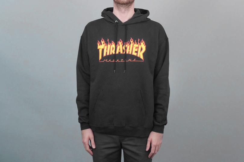 Black Flames Thrasher Logo - Thrasher Flame Logo Hood Black