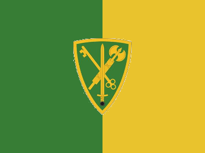 Green Shield with Yellow Triangle Logo - Flag of the United States Army 42nd Military Police Brigade.png