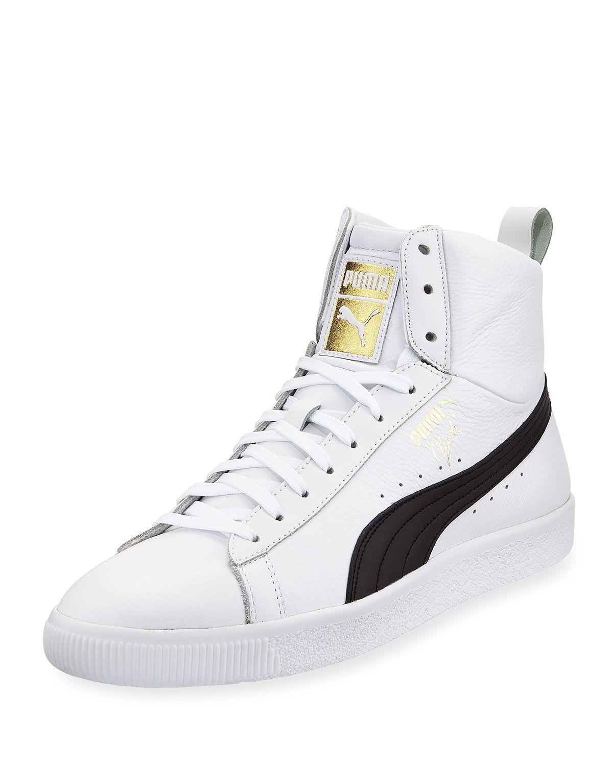 Puma Black and White Logo - Puma Men's Clyde Mid Core High-Top Leather Sneakers, White/Black ...