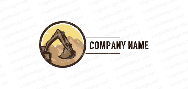 Circle Inside with Mountain Logo - Excavator with mountain inside the circle | Logo Template by ...