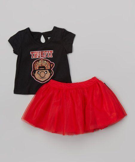 Girl Trukfit Logo - TRUKFIT Black Logo Top & Red Tutu Skirt - Infant, Toddler & Girls ...