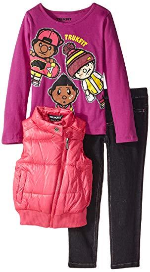 Girl Trukfit Logo - TRUKFIT Little Girls' 3X Dope 3 Piece Vest Set: Clothing