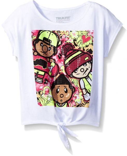 Girl Trukfit Logo - TRUKFIT Big Girls' Lil Tommy and Friends Tie Front Top, White, Small ...