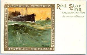Red Star Green H Logo - Vintage RED STAR LINE Steamship Postcard Artist-Signed H. Cassiers ...
