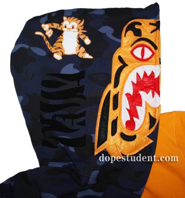 BAPE Tiger Logo - Half Blue Camo Tiger Shark Bape Hoodie | Dopestudent