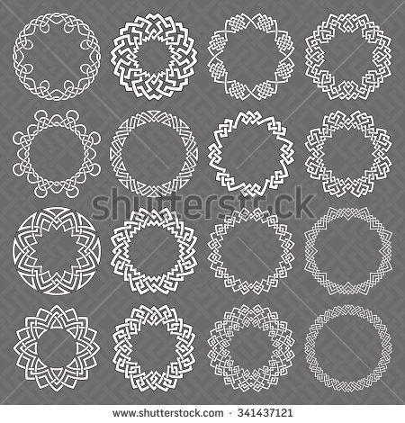 Circle with White Lines Logo - Set of round frames. Sixteen circle octagonal decorative elements ...