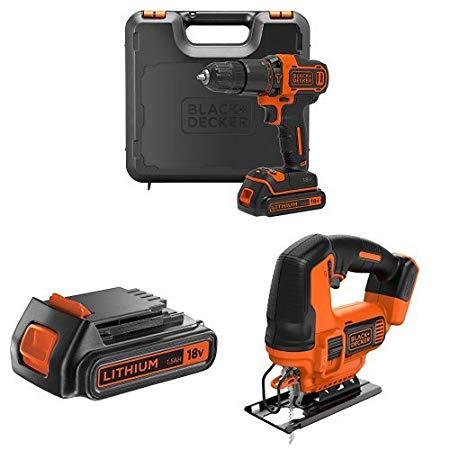 Orange Power Tools Logo - BLACK+DECKER 18V Power Tools Bundle: Hammer Drill, Jigsaw and 2 x ...