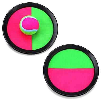 Toy Games and Pink Oval Logo - Sticky Paddles Throw and Catch Children's Kid's Toy Ball