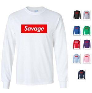 Savage Supreme Logo - NEW 21 SAVAGE BOX SUPREME LOGO FUNNY PARODY LONG SLEEVE TEE T-SHIRT ...