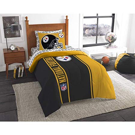 Brown and Yellow Team Logo - MS 5pc NFL Steelers Comforter Twin Set, Team Logo Fan Merchandise
