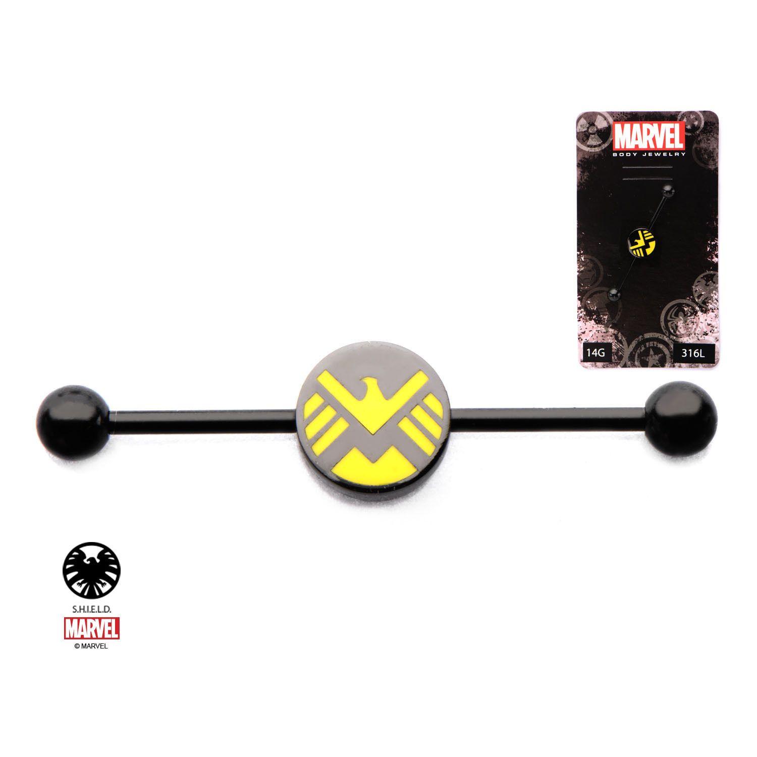 Black and Yellow Shield Logo - Black Plated Industrial Barbell with Yellow S.H.I.E.L.D Logo : 1.6mm