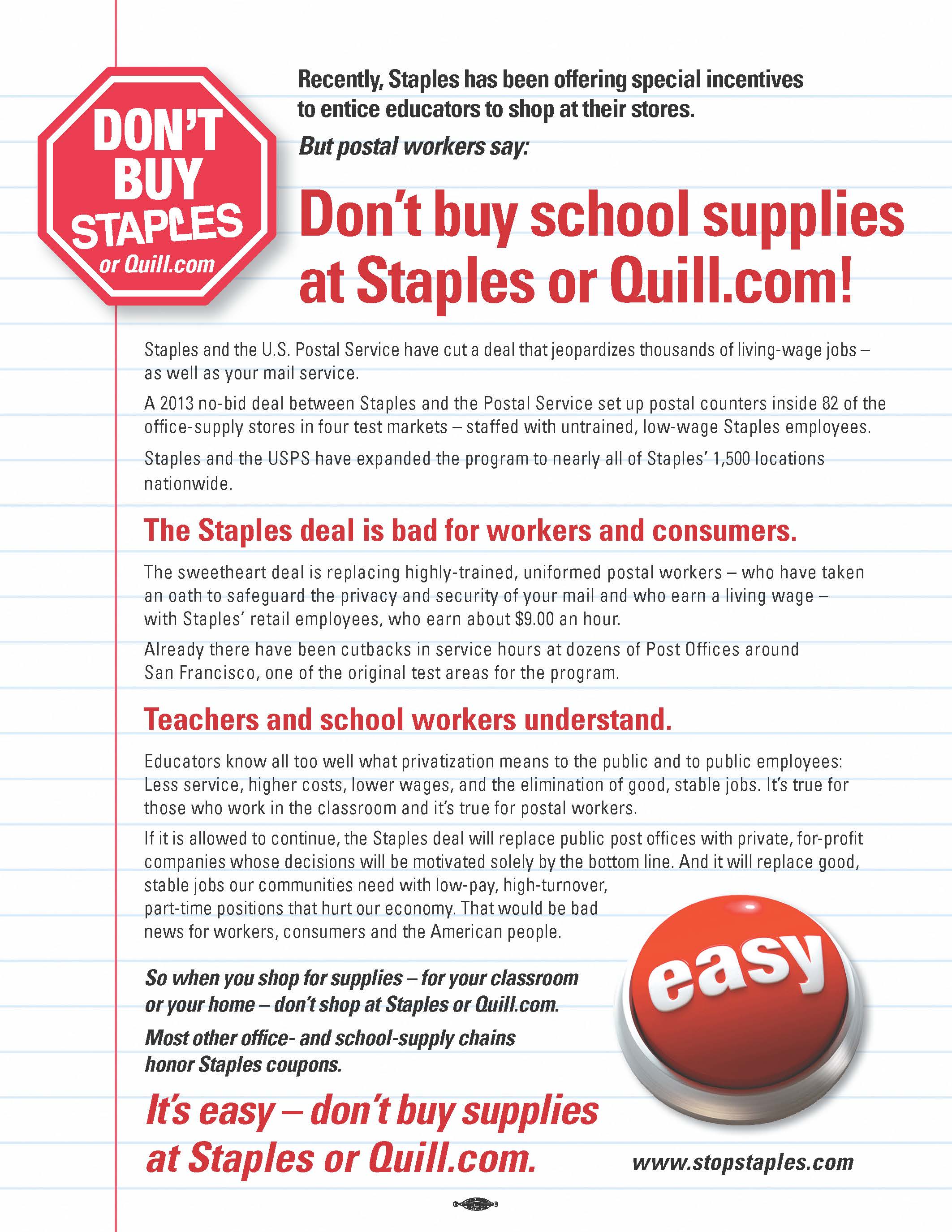 Quill Staples Logo - Staples Protest Materials | APWU