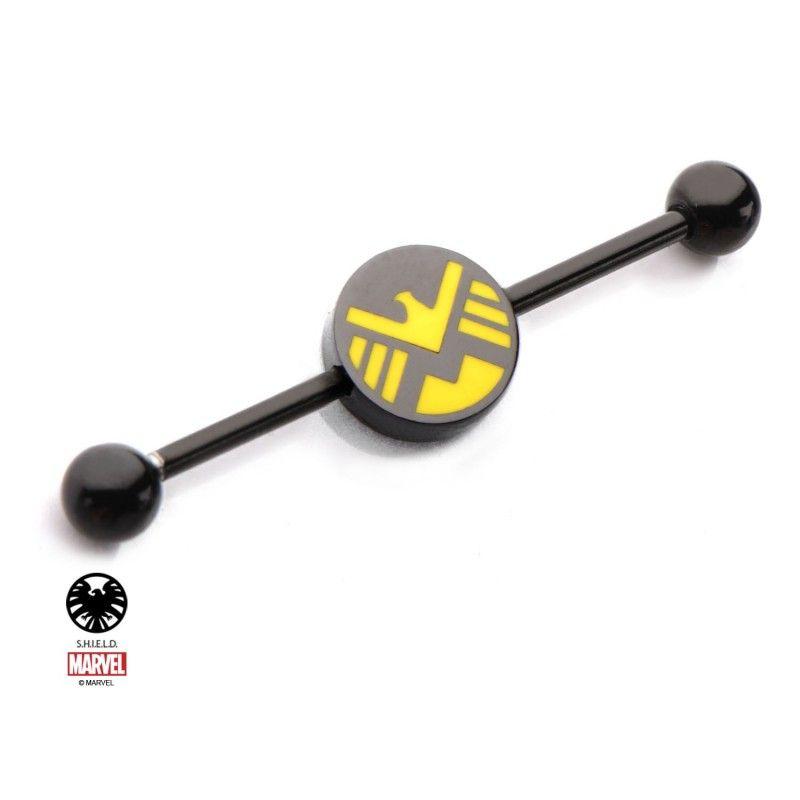 Black and Yellow Shield Logo - Black Plated Industrial Barbell with Yellow S.H.I.E.L.D Logo - Mirabilis