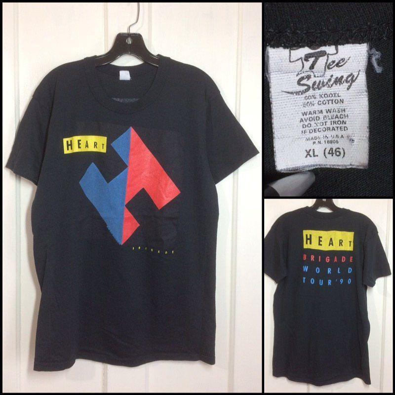 Heart Classic Rock Band Logo - Heart 1990 Brigade World Tour Concert T Shirt Size XL 20x27 Black