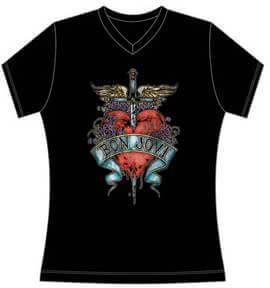 Heart Classic Rock Band Logo - Bon Jovi Heart and Dagger Logo Women's Black V-Neck T-shirt