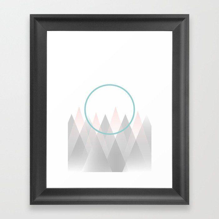 Pink White and Blue Mountains Logo - Minimal Abstract Graphic Mountains Circle Blue Pink Gray Framed Art ...
