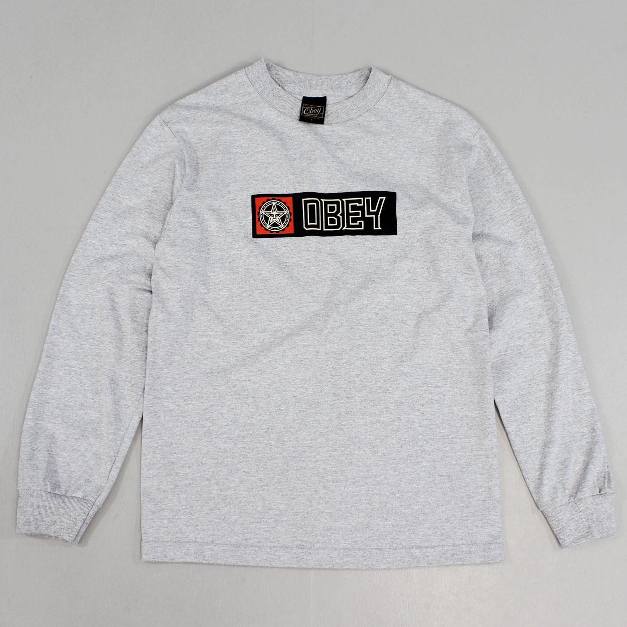 Obey Star Gear Logo - Obey 90s Star Gear Long Sleeve Raglan Mens T Shirt Heather Grey £21.00