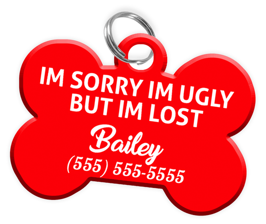 Name Red Dog Logo - Funny IM SORRY IM UGLY BUT IM LOST (Red) Dog Tag for Pets ...