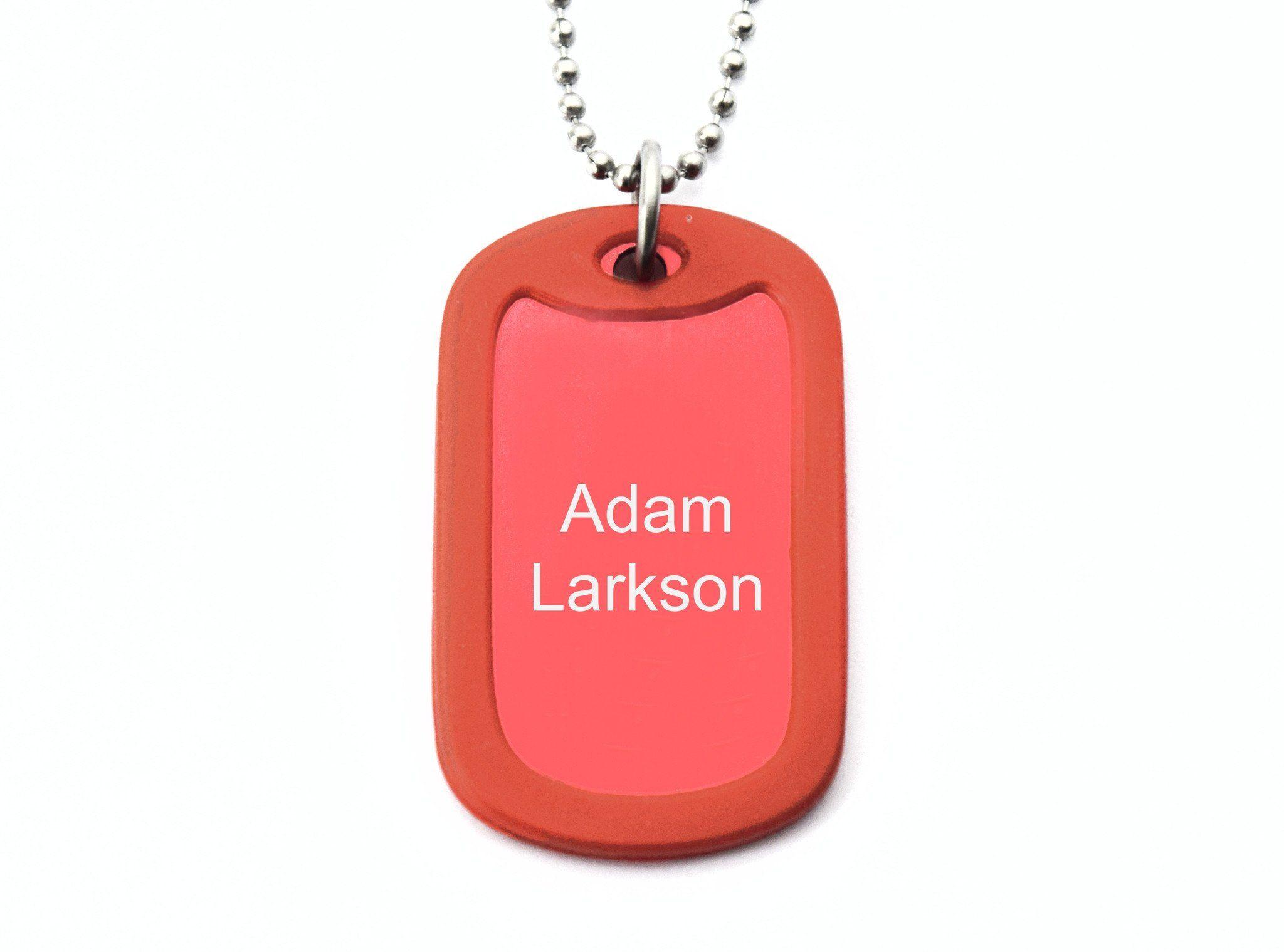 Name Red Dog Logo - Covert Red Anodised Engraved Dog Tag Necklace - Butler and Grace Ltd